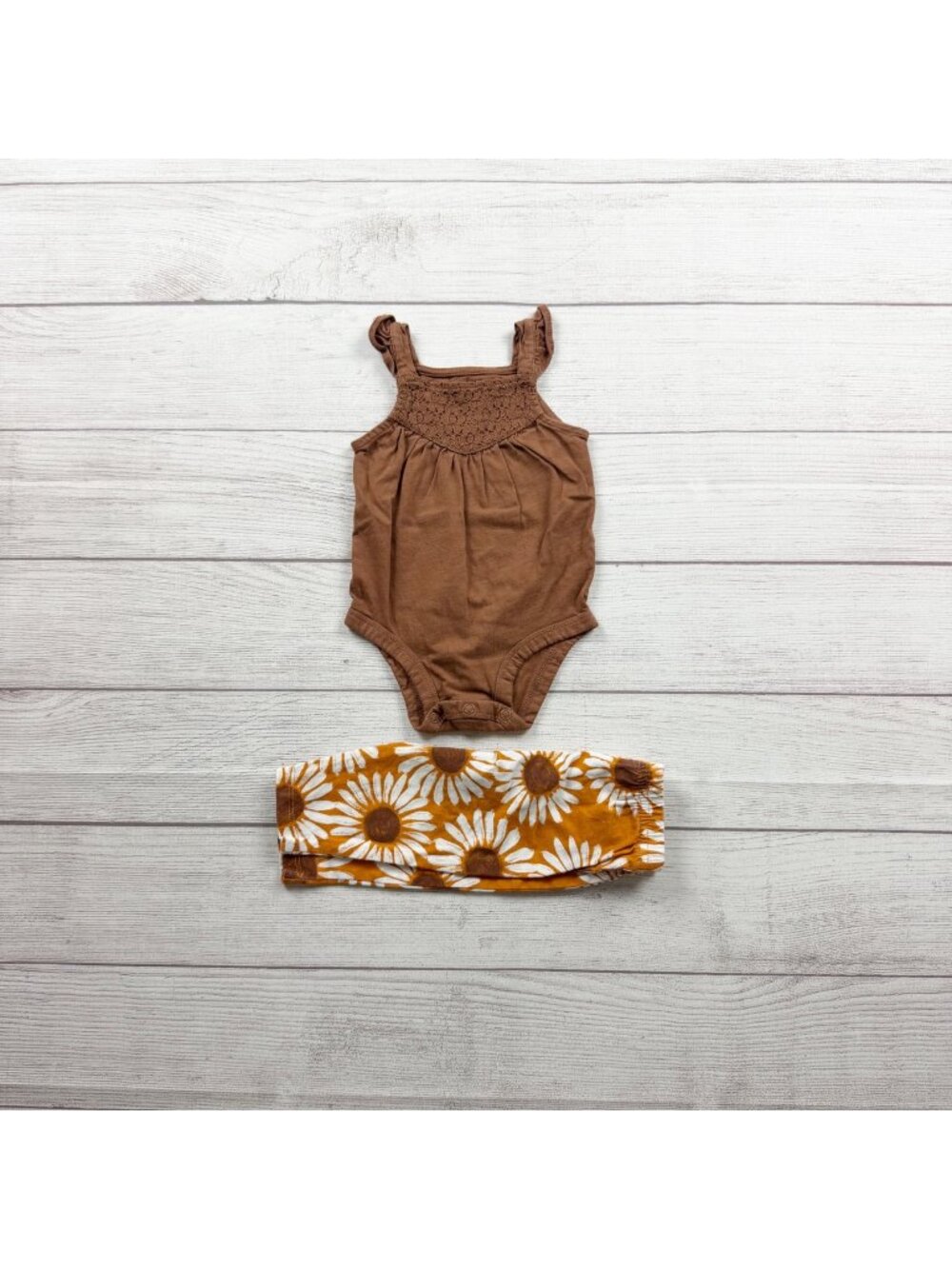 Carter's Baby Girl Brown Bodysuit Sunflower Pants Set Outfit 3-6 Months